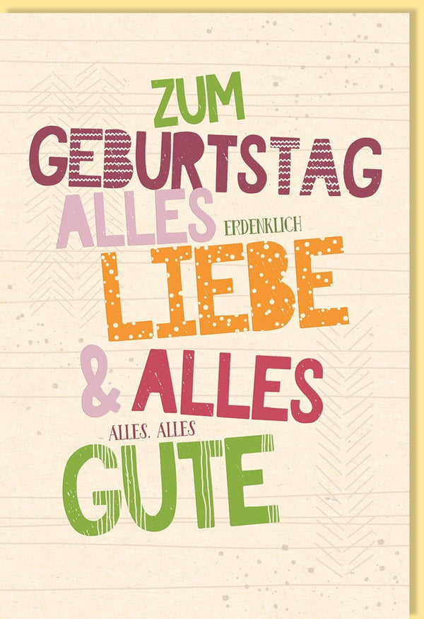 Geburtstagskarte: Hochwertige Schriftkarte aus Zuckerrohrpapier, Bunte Typografie, Neutral Beige für Freunde & Familie