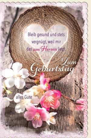 Geburtstagskarte Holzoptik Blumenmotiv - Rustikales Naturdesign, Vintage Eleganz für Freude & Gesundheit