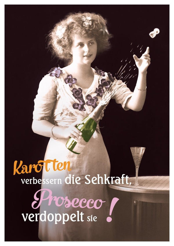 Geburtstagskarte Humor - Vintage Alkohol & Karotten Witz - Lustiger Prosecco Retro Toast