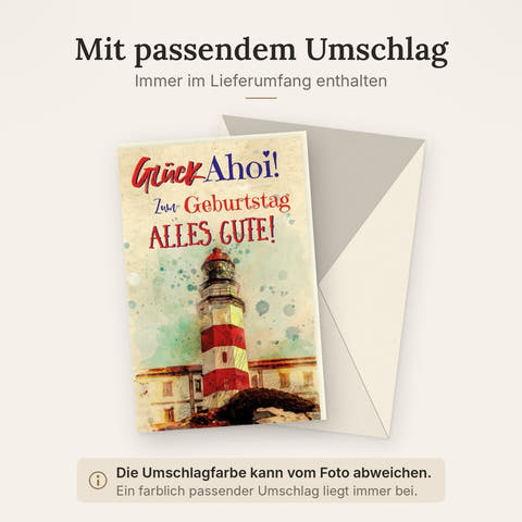 Geburtstagskarte im Nautischen Aquarell-Stil - Vintage Leuchtturm & Meer, Maritimes Grunge-Design für besondere Glückwünsche