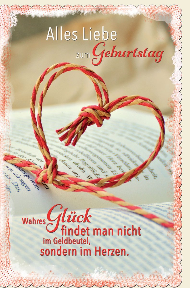 Geburtstagskarte im Vintage - Stil: Herz & Schnur, Rote Retro - Textkarte mit Zitat und Schleife für liebevolle Geburtstagsgrüße