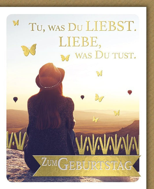 Geburtstagskarte: Inspirierende Glückwünsche mit Naturmotiv, Ballons & Sonnenuntergang