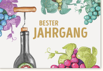Geburtstagskarte Jahrgangsdesign - Weintrauben & Flaschen, Retro Vintage Stil, Elegante Glückwünsche für Jubiläum & Feier, Kreative Geschenkidee