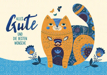 Geburtstagskarte Katze mit Spruch: Alles Gute und die besten Wünsche