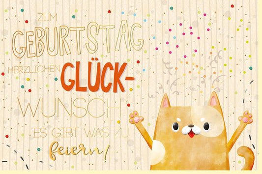 Geburtstagskarte Katzenmotiv - Glückwunschkarte aus Zuckerrohrpapier, Bunte Green Line, Niedliches Design für Kinder & Erwachsene, Beige