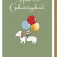 Geburtstagskarte Kinder – Dackel mit bunten Luftballons und verspieltem Design
