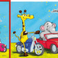 Geburtstagskarte Kinder – Giraffe und Elefant auf Fahrzeugen mit lustigem Spruch