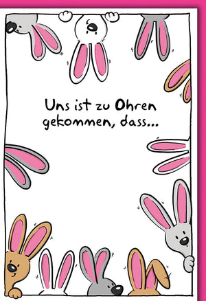 Geburtstagskarte Tiere – Lustige Hasenohren mit frechem Spruch und buntem Rand