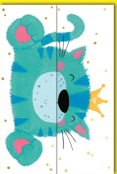 Geburtstagskarte Kinder – Lustige Katze mit Kuchen und buntem Konfetti - Design