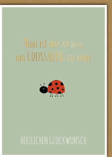 Geburtstagskarte Kinder – Marienkäfer mit Goldschrift und inspirierendem Zitat