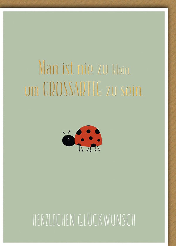 Geburtstagskarte Kinder – Marienkäfer mit Goldschrift und inspirierendem Zitat