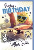 Geburtstagskarte Kinder – Skateboard Emoji mit Sonnenbrille und coolem Design
