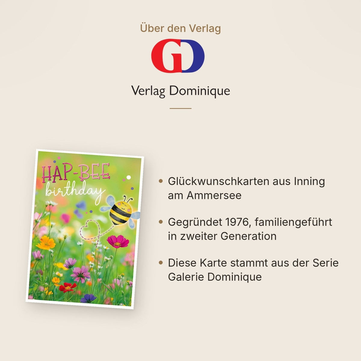 Geburtstagskarte Lustig – Biene im Blumenfeld mit Herzflug und buntem Design