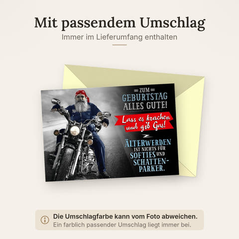 Geburtstagskarte lustig Biker mit Motorrad Spruch Älterwerden ist nichts für Softies witzige Doppelkarte zum Geburtstag