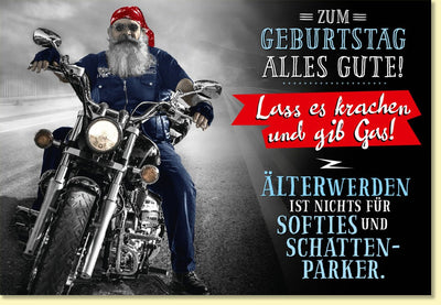 Geburtstagskarte lustig Biker mit Motorrad Spruch Älterwerden ist nichts für Softies witzige Doppelkarte zum Geburtstag