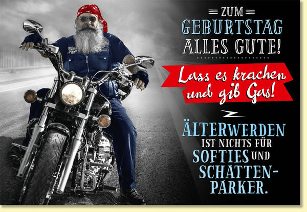 Geburtstagskarte lustig Biker mit Motorrad Spruch Älterwerden ist nichts für Softies witzige Doppelkarte zum Geburtstag