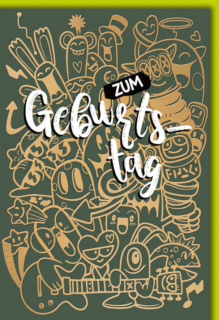 Geburtstagskarte Lustig – Bunte Cartoon - Monster mit verspieltem Graffiti - Stil