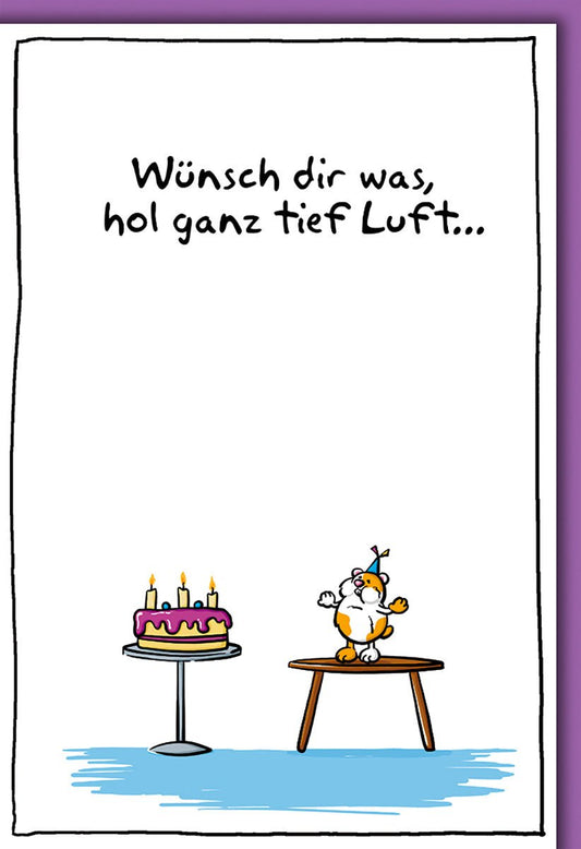Geburtstagskarte Lustig – Comic - Huhn mit Torte und witzigem Spruch in bunten Farben