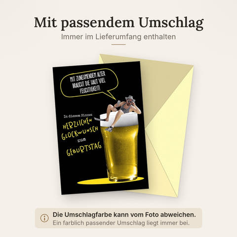 Geburtstagskarte lustig mit Bierglas und Spruch für Männer originelle Doppelkarte witzige Glückwunschkarte zum Geburtstag