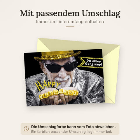 Geburtstagskarte lustig mit coolem Opa als Gangster Motiv witzige Doppelkarte Happy Birthday Du alter Gangster für Männer und Frauen