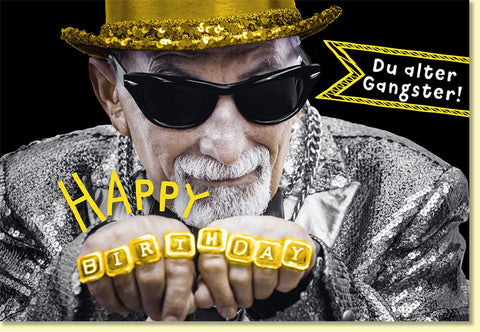 Geburtstagskarte lustig mit coolem Opa als Gangster Motiv witzige Doppelkarte Happy Birthday Du alter Gangster für Männer und Frauen