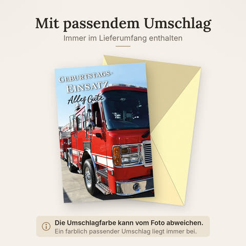 Geburtstagskarte lustig mit Feuerwehr Motiv und Spruch Geburtstags-Einsatz Alles Gute witzige Doppelkarte für Feuerwehrfans
