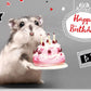 Geburtstagskarte lustig mit Hamster und Geburtstagskuchen süße Doppelkarte Happy Birthday Karte witzige Tiermotiv Grußkarte für Kinder und Erwachsene