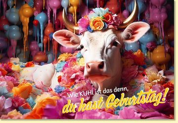 Geburtstagskarte lustig mit Kuh Motiv und Blumen witzige Doppelkarte für Geburtstagsgrüße bunte Grußkarte originell