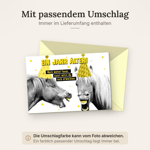 Geburtstagskarte lustig mit Pferden und Partyhüten witzige Doppelkarte für Humor Geburtstagsglückwünsche originelle Doppelkarte