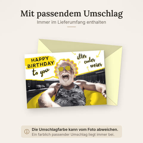 Geburtstagskarte lustig mit Sonnenblumen-Design und Spruch älter cooler weiser witzige Doppelkarte für Männer und Frauen zum Geburtstag