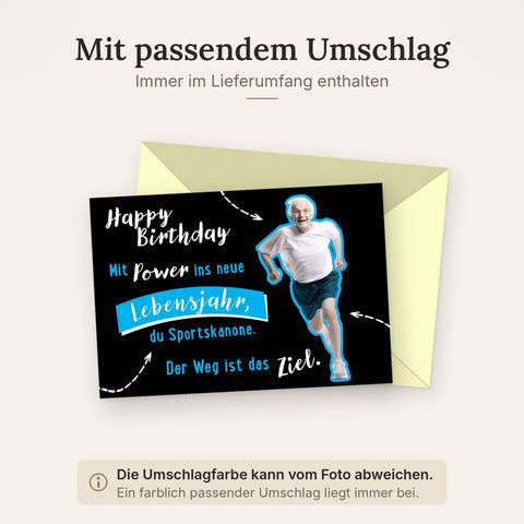 Geburtstagskarte lustig mit sportlichem Opa Motiv und Spruch Happy Birthday Mit Power ins neue Lebensjahr für Sportskanonen