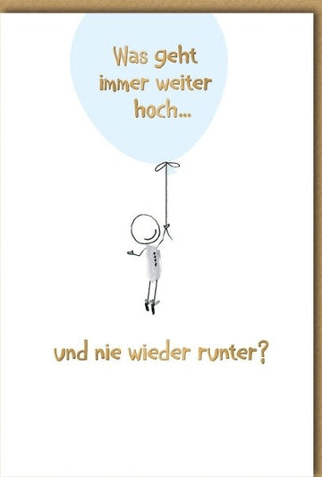 Geburtstagskarte Lustig – Strichmännchen mit Ballons und frechem Spruch