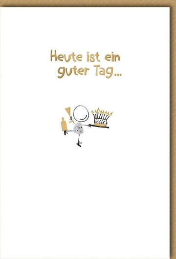 Geburtstagskarte Lustig – Strichmännchen mit Krone und Sektflasche, humorvoller Spruch