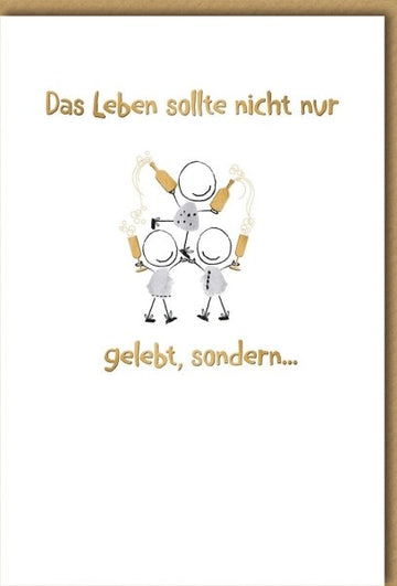 Geburtstagskarte Lustig – Strichmännchen mit Sektgläsern und humorvollem Spruch