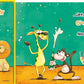 Geburtstagskarte Lustig – Tiere feiern mit Giraffe und Löwe in Comic - Stil