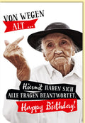 Geburtstagskarte lustig Vintage Oma mit Hut frecher Spruch Mittelfinger witzige Doppelkarte zum Geburtstag Happy Birthday Grußkarte