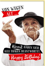 Geburtstagskarte lustig Vintage Oma mit Hut frecher Spruch Mittelfinger witzige Doppelkarte zum Geburtstag Happy Birthday Grußkarte