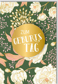 Geburtstagskarte - Luxuriöse Glückwünsche mit Goldakzenten, Grünes Blumenmotiv, Stilvoll & Festlich