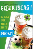 Geburtstagskarte Männer – Bierkrüge mit Fußball und Kleeblatt für Sportfans