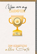 Geburtstagskarte Männer - Vintage Champion Pokal Design mit Goldsternen, Elegante Glückwunschkarte