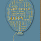 Geburtstagskarte – Midoro Blaue Eleganz mit Luftballons, Stilvolle Typografie für Erwachsene & Jugendliche, Moderner "Happy Birthday" Schriftzug