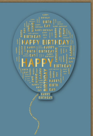 Geburtstagskarte – Midoro Blaue Eleganz mit Luftballons, Stilvolle Typografie für Erwachsene & Jugendliche, Moderner "Happy Birthday" Schriftzug