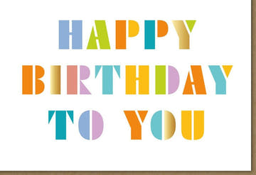 Geburtstagskarte Midoro – Modernes Design mit bunten Buchstaben für eine fröhliche Happy Birthday Gratulation