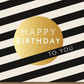 Geburtstagskarte - Midoro Streifen - Design in Schwarz, Weiß & Gold, "Happy Birthday", Elegant & Minimalistisch für Erwachsene und Jugendliche