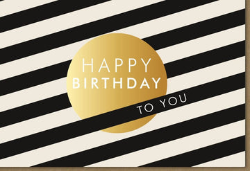 Geburtstagskarte - Midoro Streifen - Design in Schwarz, Weiß & Gold, "Happy Birthday", Elegant & Minimalistisch für Erwachsene und Jugendliche