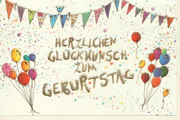 Geburtstagskarte mit Ballons & Wimpelkette – Festliche Glückwünsche zum Geburtstag