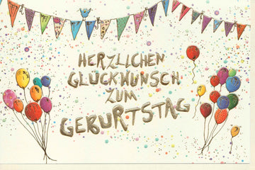 Geburtstagskarte mit Ballons & Wimpelkette – Festliche Glückwünsche zum Geburtstag