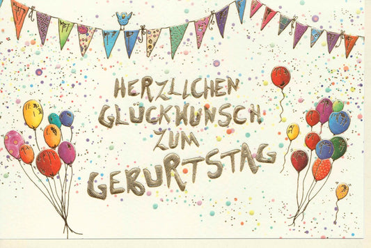 Geburtstagskarte mit Ballons & Wimpelkette – Festliche Glückwünsche zum Geburtstag