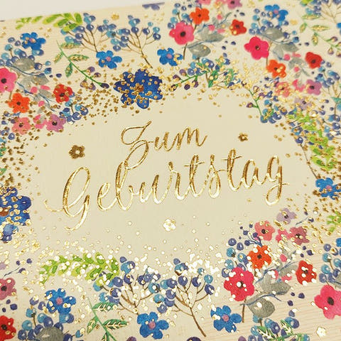 Geburtstagskarte mit Blumenmotiv und Goldschrift liebevoll gestaltete Glückwunschkarte zum Geburtstag edle Doppelkarte florales Design