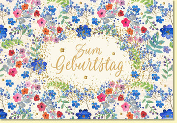 Geburtstagskarte mit Blumenmotiv und Goldschrift liebevoll gestaltete Glückwunschkarte zum Geburtstag edle Doppelkarte florales Design